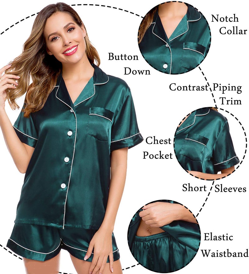LecGee Womens Pajamas Set Silk Satin Sleepwear Short Sleeve Nightwear Button Down Pj Lounge - Image 5